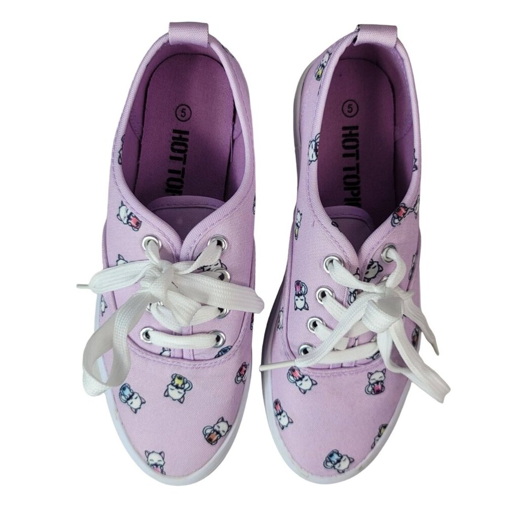 Hot Topic Boba Cats Lace Up Sneakers Lilac Purple Size 5 Canvas Kitty Shoes